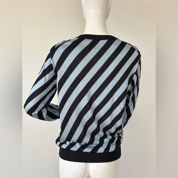 Dolce & Gabbana Silk Knit Sweater – Black Blue Diagonal Stripe Pullover - Picture 5 of 8